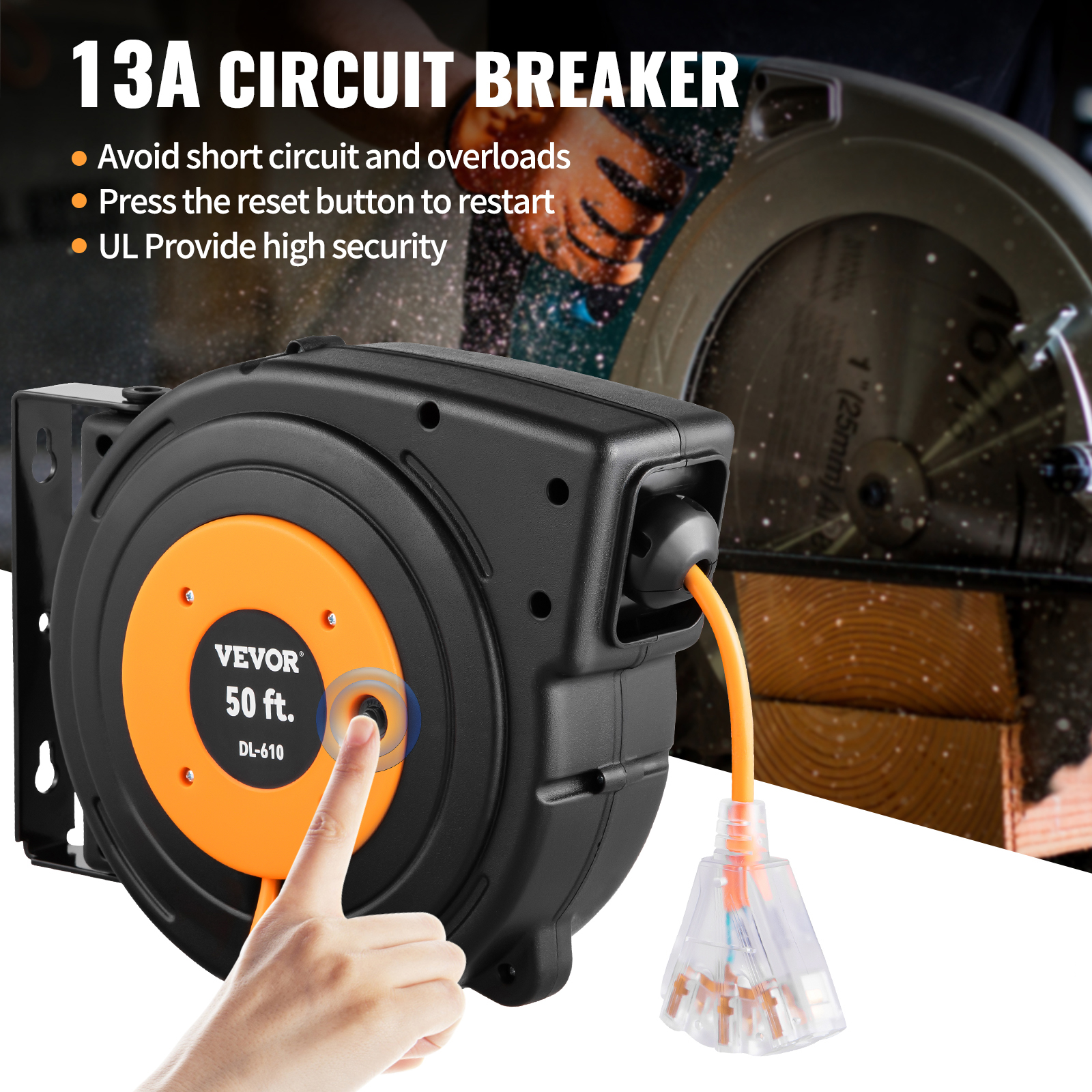 Link 2 Home Heavy Duty 50 Ft Extension Cord Reel with 4 Sockets