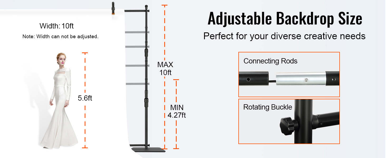 WEPDIY Portable Pipe & Drape Backdrop Stand - Adjustable 4-10FT Metal Frame For Events