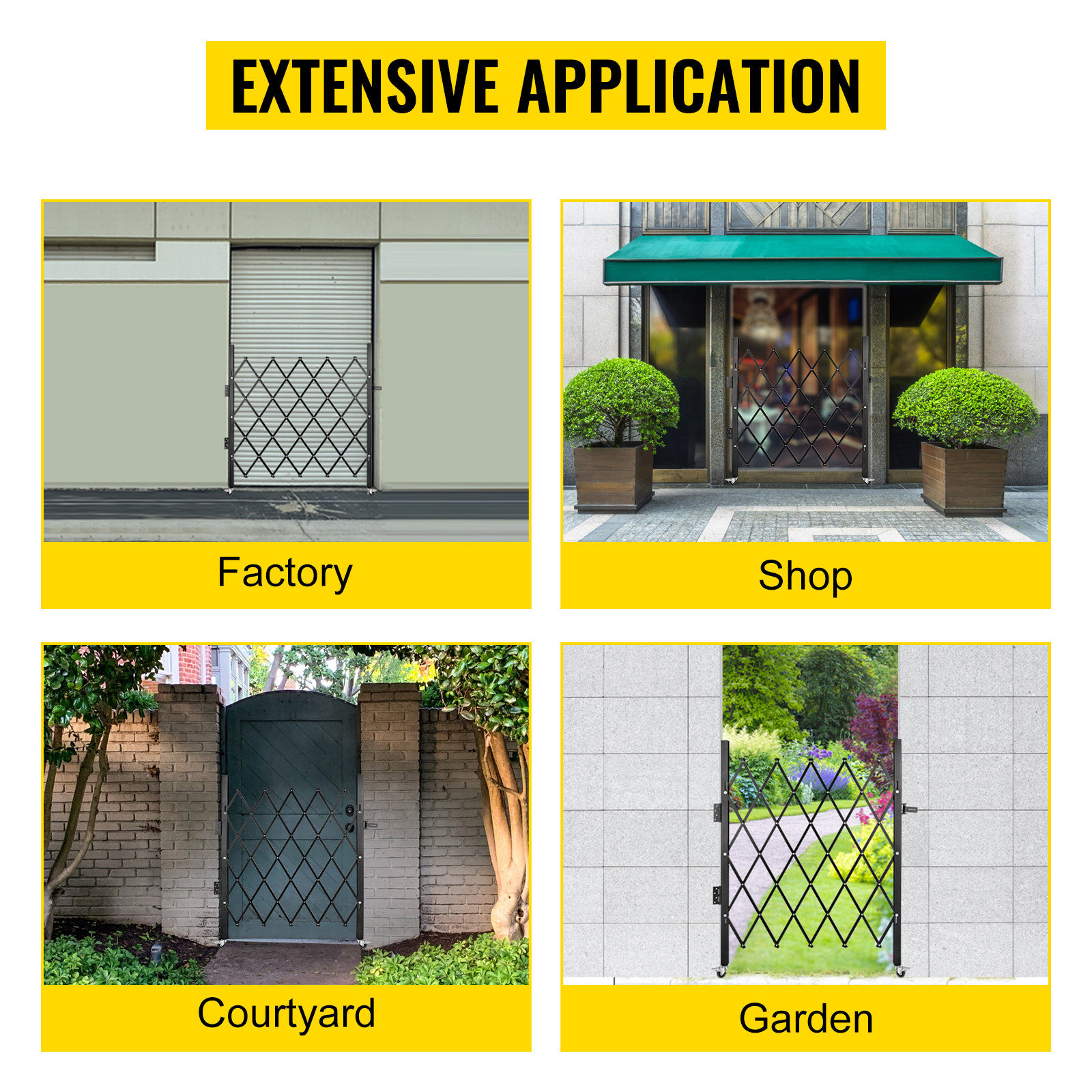 VEVOR Single Folding Security Gate, 5' H x 5-1/2' W Folding Door Gate, Steel Accordion Security Gate, Flexible Expanding Security Gate, 360° Rolling Barricade Gate, Scissor Gate/Door with Padlock