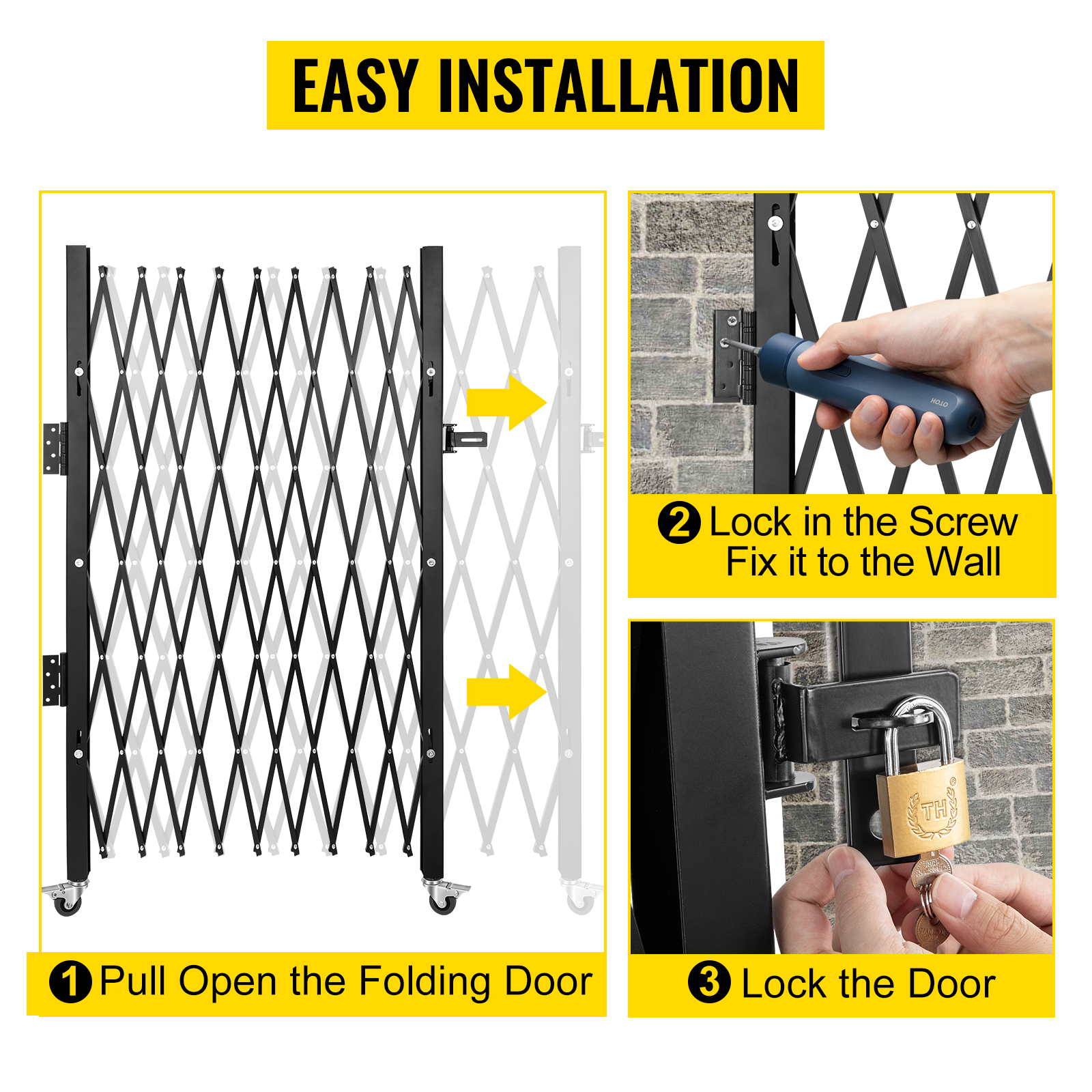 VEVOR Single Folding Security Gate, 7.1'H x 7.9' W （85 x 95 inch ...