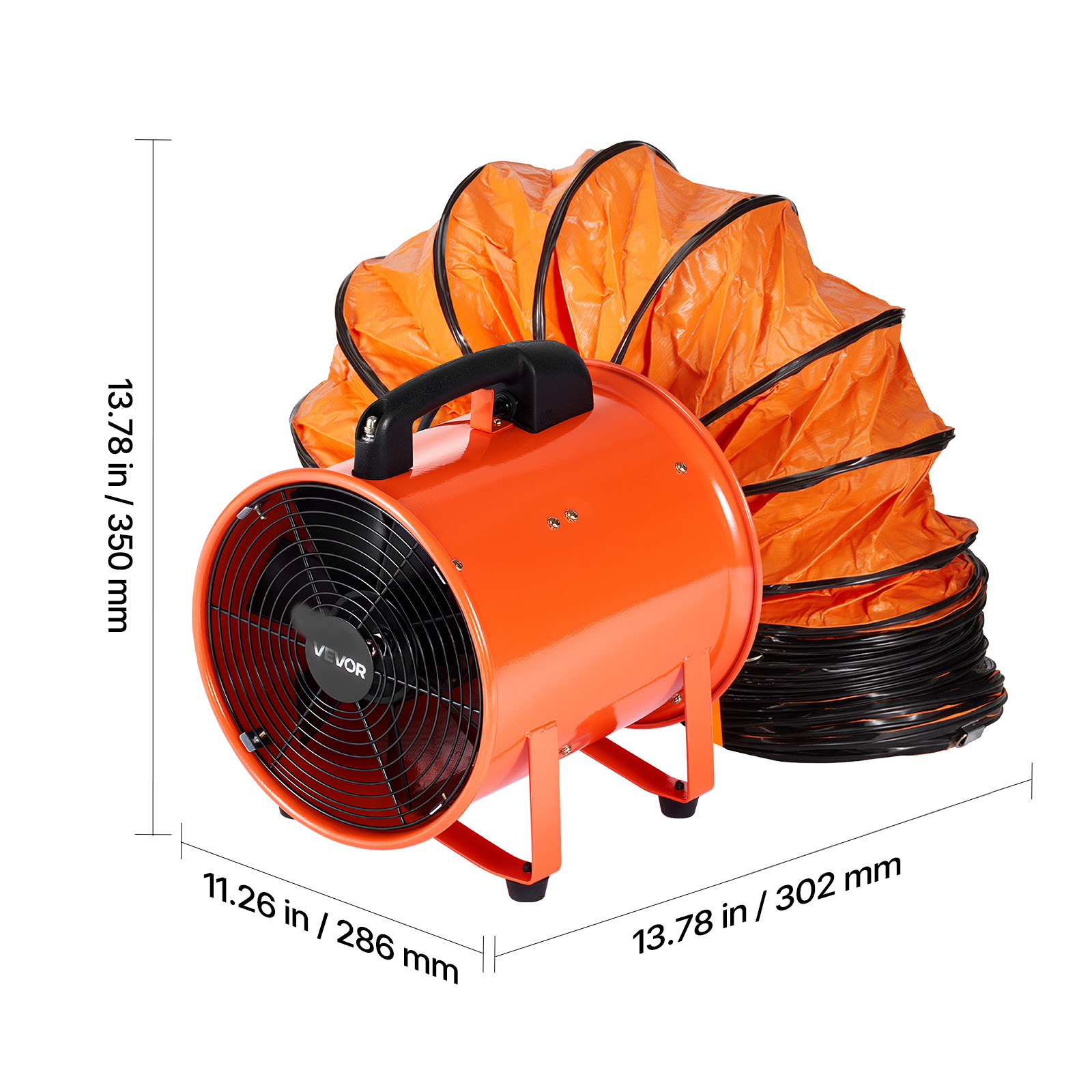 VEVOR Bouwventilator 255 W AC-motor 2830 rpm 1720 CFM (2922 m3/h) met 5 m slang, 79 dB, geluidsniveau, industriële ventilator