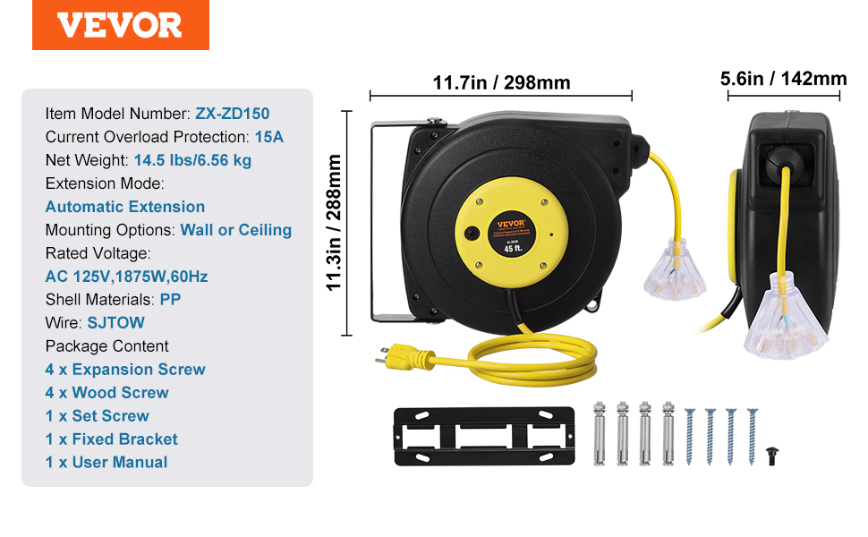 おすすめネット Power Reel Cord Extension Retractable Cord 12AWG 45FT Reel iPhoneアクセサリー