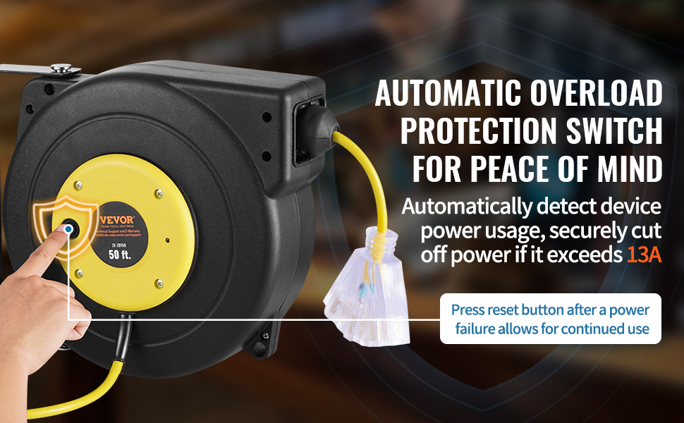 Retractable Extension Cord Reel Power Cord Reel 50FT 14AWG/3C