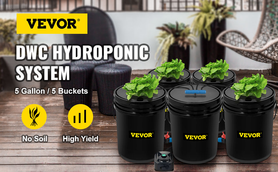 VEVOR DWC Hydroponic System, 5 Gallon 5 Buckets, Deep Water Culture Growing Bucket, Hydroponics