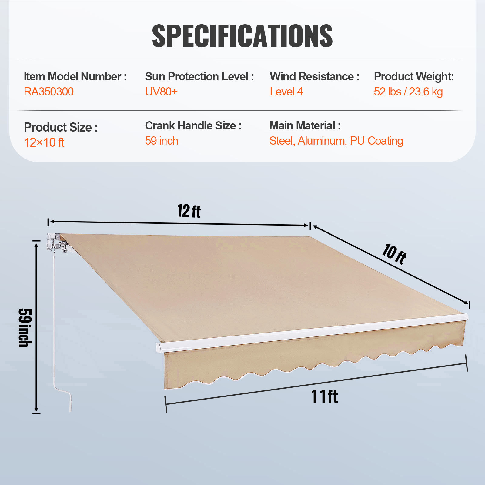 VEVOR Patio Awning Retractable 6.5/9.8/13/12/8/10'x3.9/8/10/7' Awning Sunshade - Picture 45 of 74