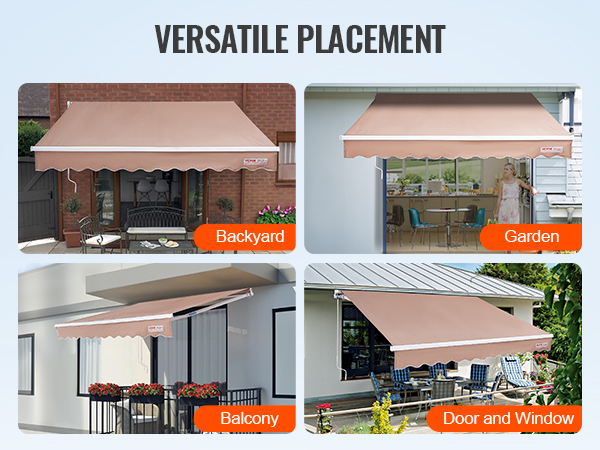 VEVOR Manual Retractable Awning, 13 X 8 Ft Outdoor Patio Awning ...