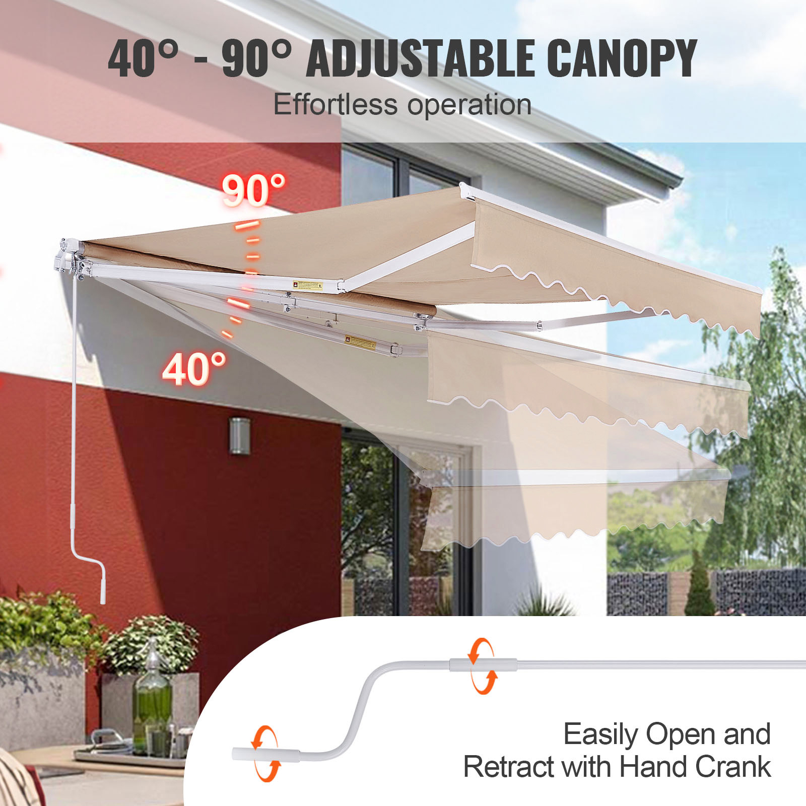 VEVOR Patio Awning Retractable 6.5/9.8/13/12/8/10'x3.9/8/10/7' Awning Sunshade - Picture 30 of 74