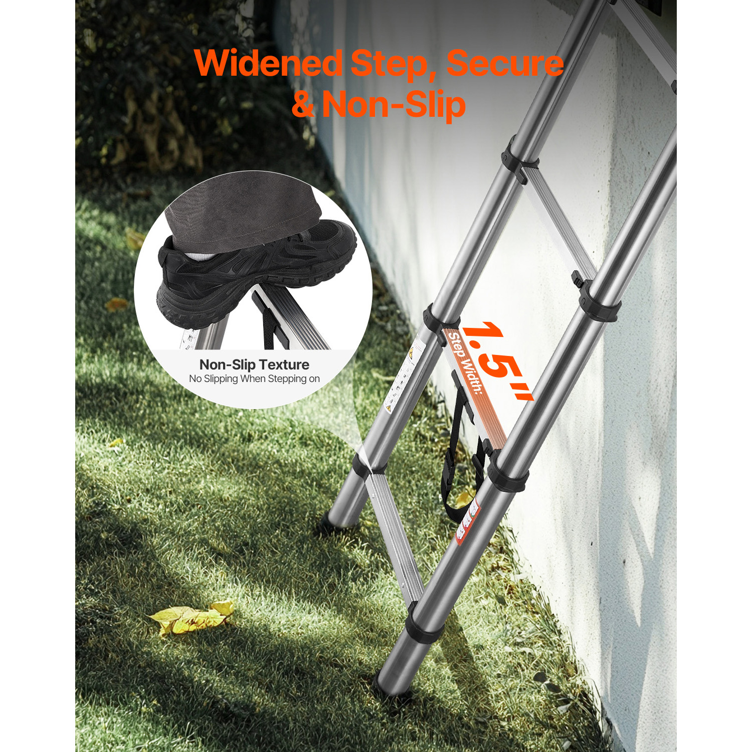Telescoping Ladder 10 FT – Stainless Steel Collapsible Extension Ladder, Non-Slip Feet, 330 Lbs Capacity, Portable For Home RV Loft
