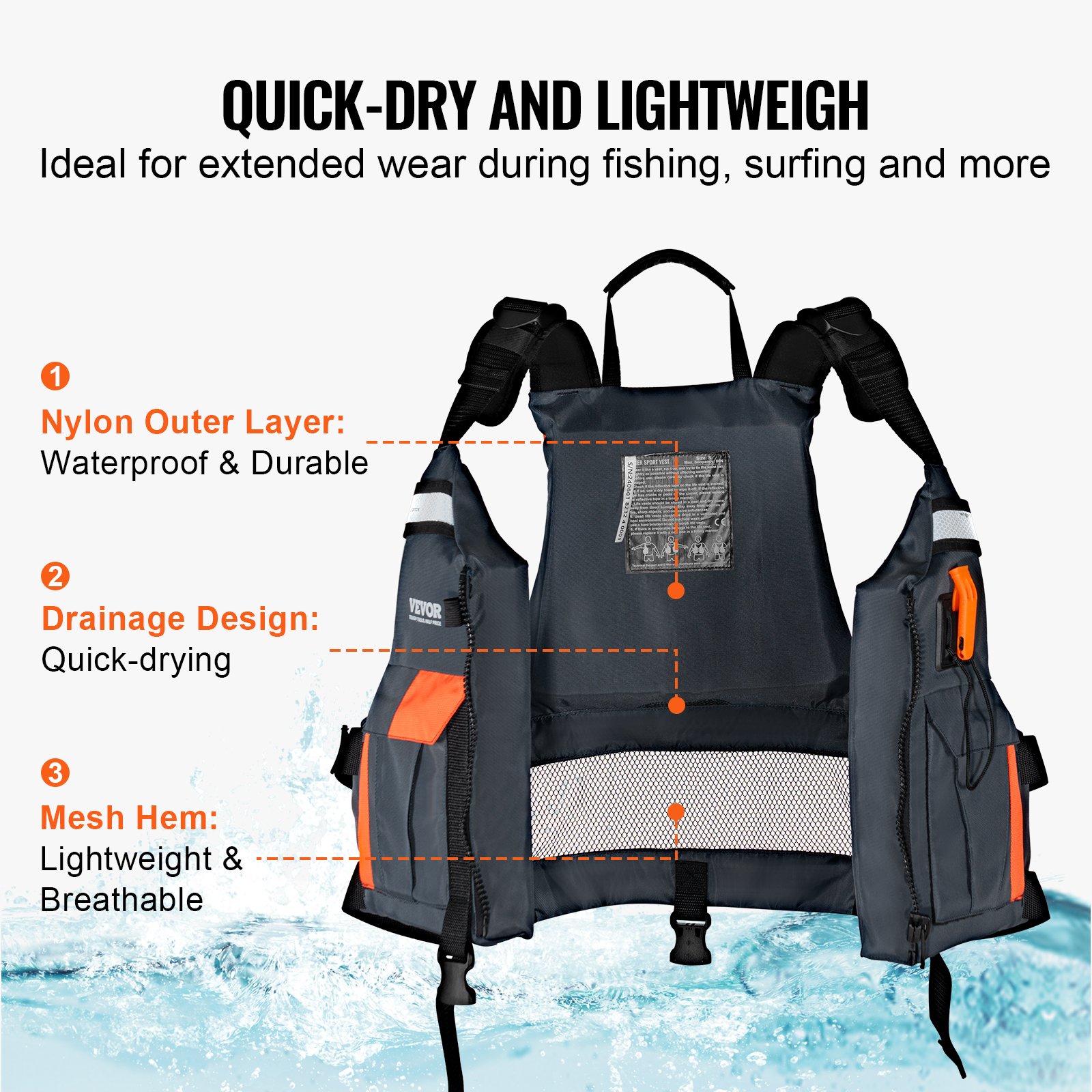 VEVOR Watersports Life Vest PFD 110N Buoyancy Life Jacket for Men & Women S-XL - Picture 41 of 50