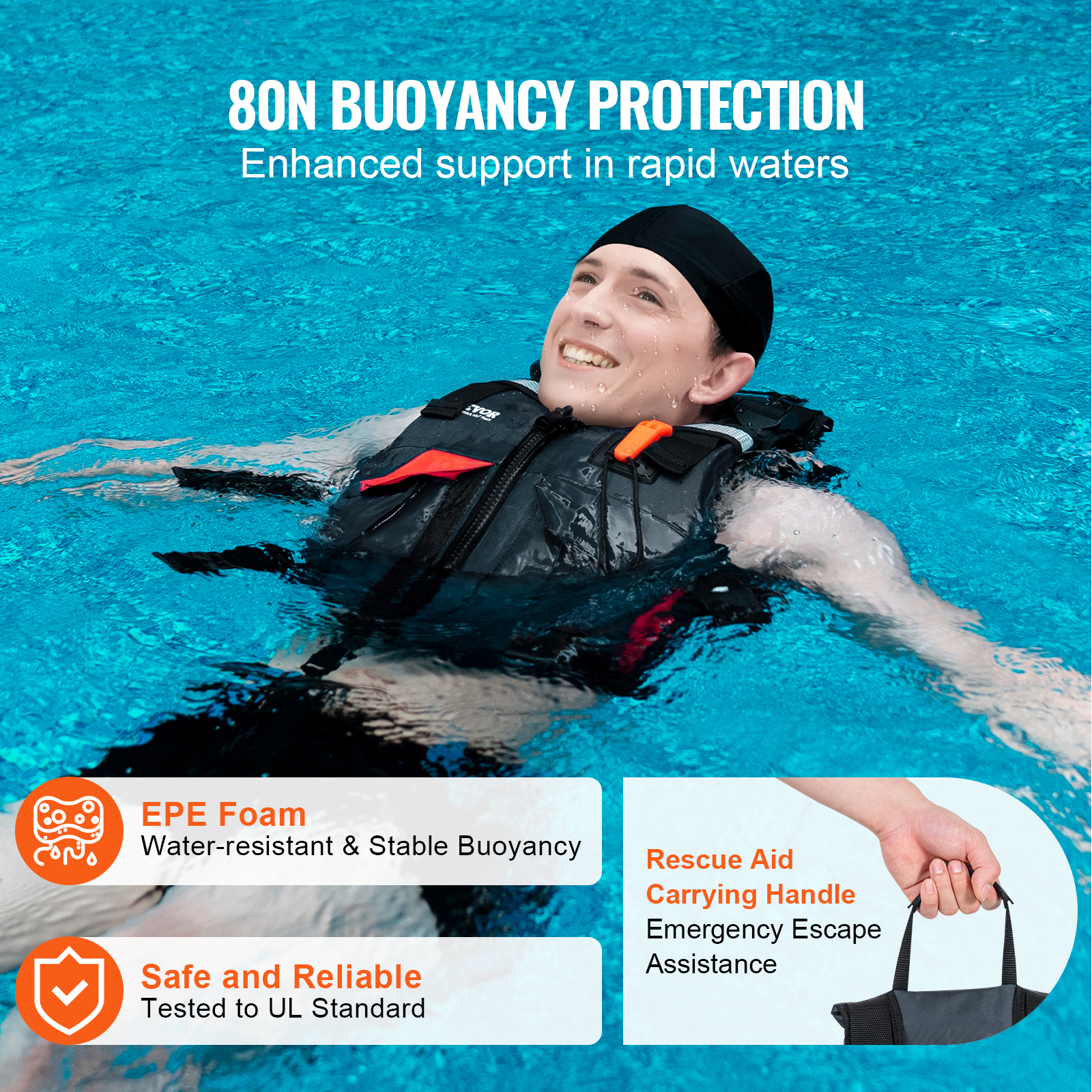 VEVOR Watersports Life Vest PFD 110N Buoyancy Life Jacket for Men & Women S-XL - Picture 42 of 50