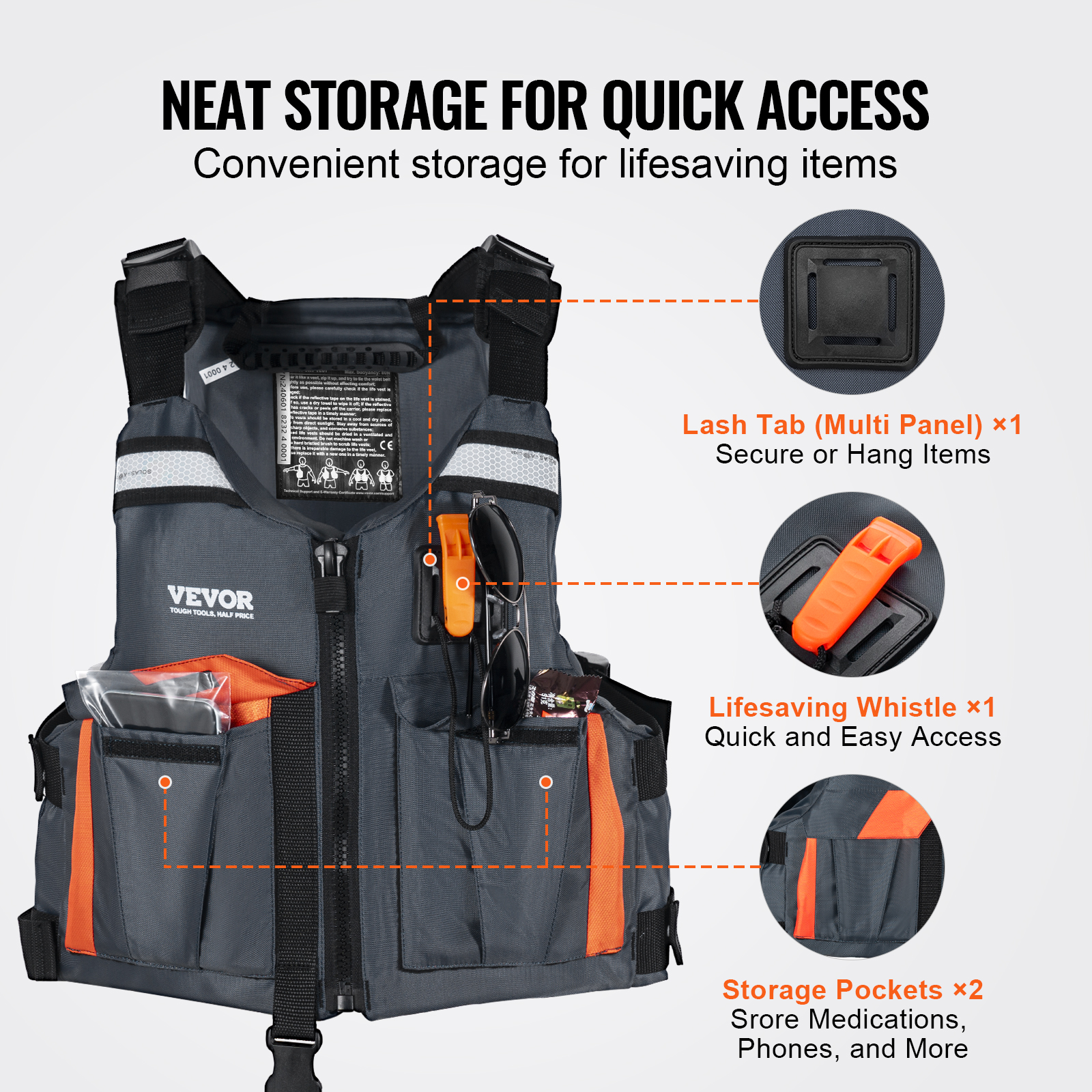 VEVOR Watersports Life Vest PFD 110N Buoyancy Life Jacket for Men & Women S-XL - Picture 44 of 50