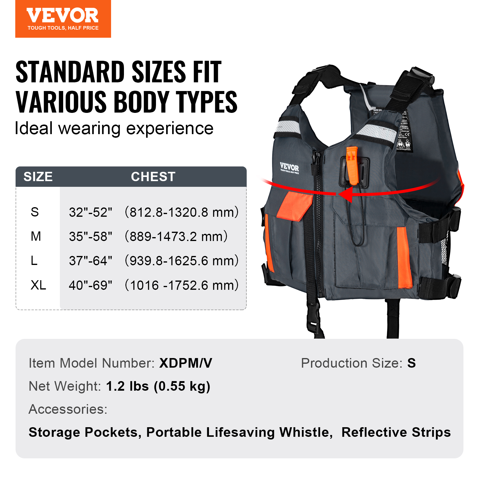 VEVOR Watersports Life Vest PFD 110N Buoyancy Life Jacket for Men & Women S-XL - Picture 45 of 50