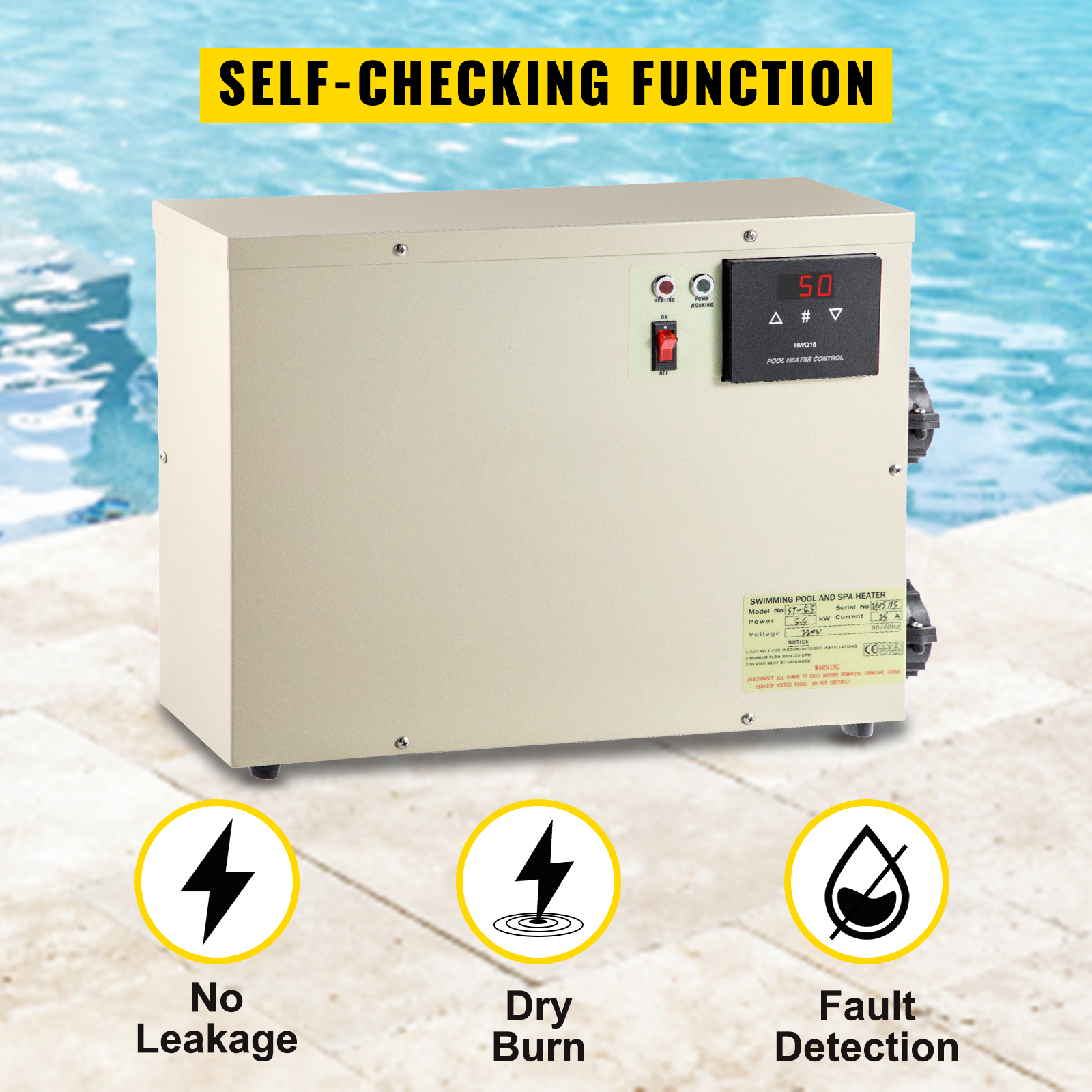 9KW 220V Electric Water Heater Hot Tub Digital Thermostat Swimming Pool+SPA Bath 