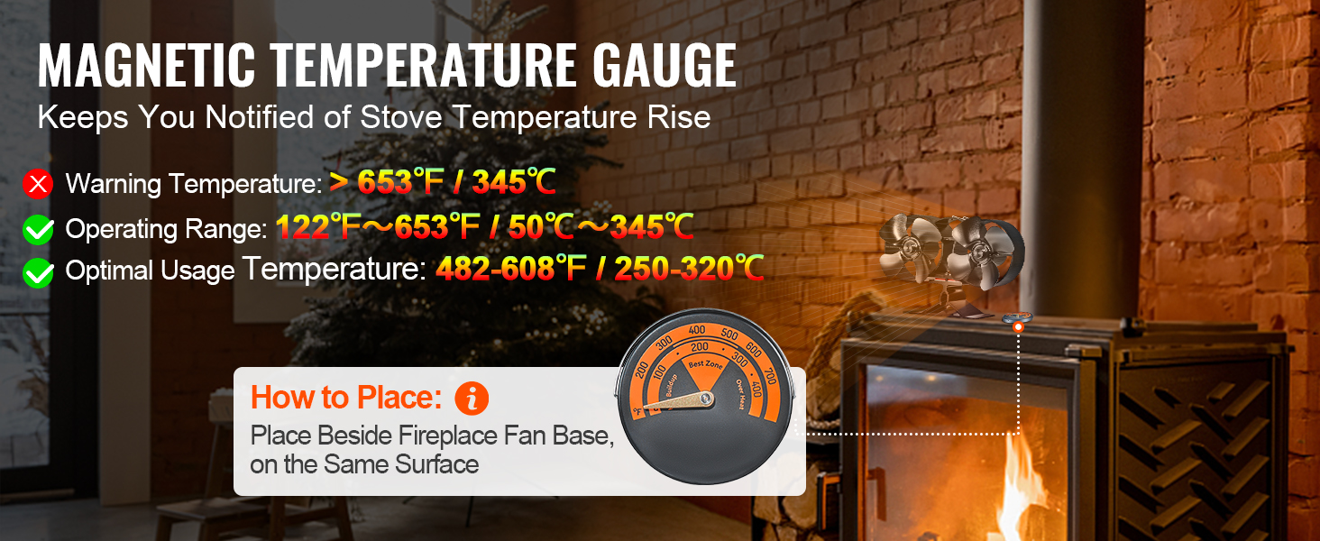 High Magnetic Wood Stove Thermometer Heat Power Temperature Gauge Aluminum  Alloy