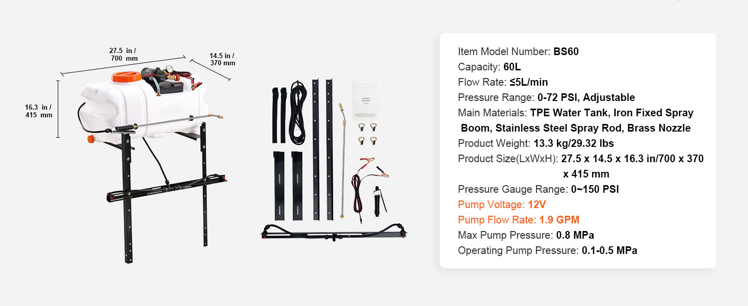 ATV Sprüher 60 L 12V Punktsprüher mit Düsen-Ausleger 7 L/min Atv Sprayer A100 1.11w
