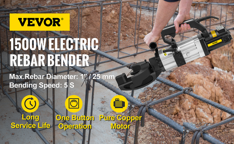 25mm Electric Rebar Bender RB-25 With Two Foot Controls - Bends #8 1" Rebar