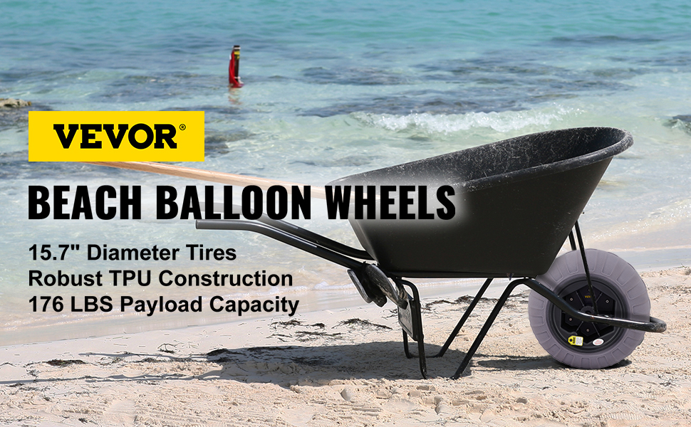 VEVOR Beach Balloon Wheels, 15.7 Replacement Sand Tires, TPU Cart Tires  for Kayak Dolly, Canoe Cart and Buggy w/ Free Air Pump, 2-Pack