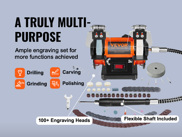 VEVOR Macchina Lucidatrice Da Banco 50W Velocità 3590 Giri/min 3 Mole Per Lucidatura Gioielli Metalli Pietre Lucidatrice Per Gioielli Da Banco Doppia Testa Altezza Centrale 7 Cm Di Motore Brushless