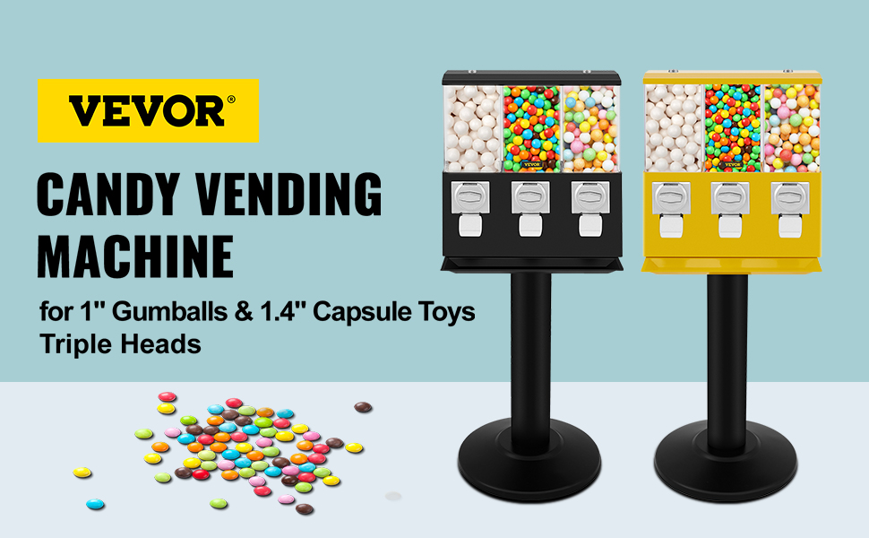 Vevor Triple Head Candy Vending Machine, 1-inch Gumball Vending Machine 