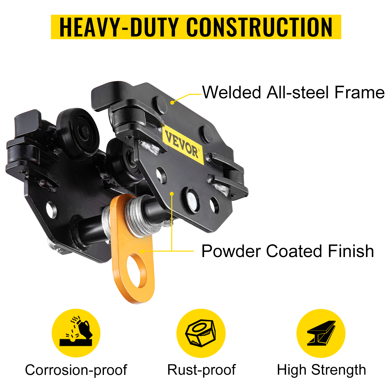 VEVOR Beam Trolley 1100 LBS/0.5 Ton Capacity with Side Guide Rollers 1.6"-3.3" Adjustable Width