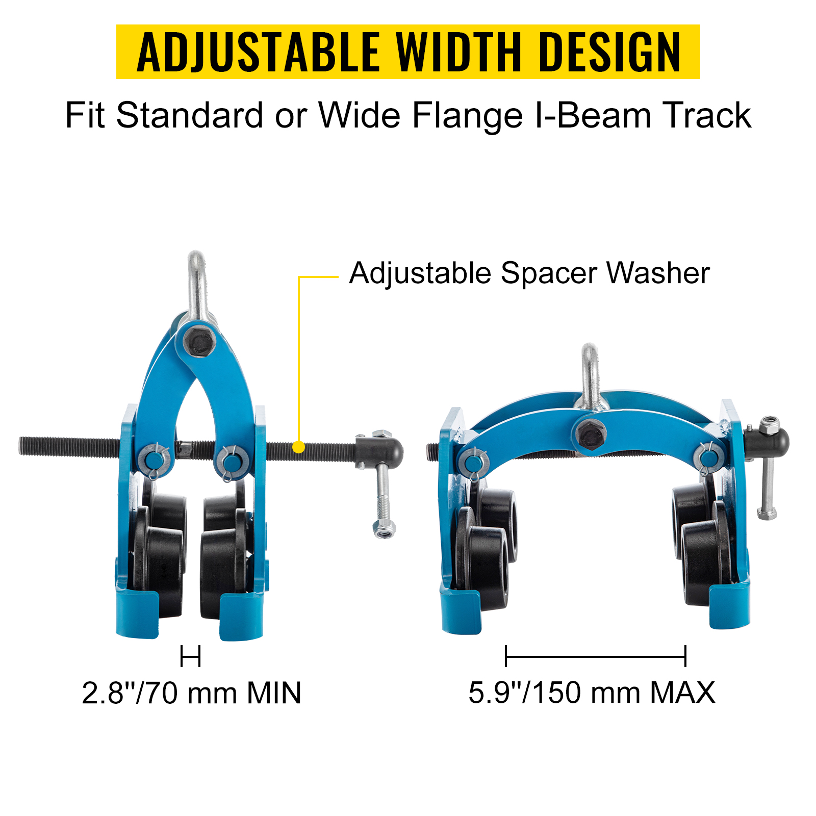 0.5 Ton Push Beam Track Roller Trolley Overhead Washers Included Adjustable 