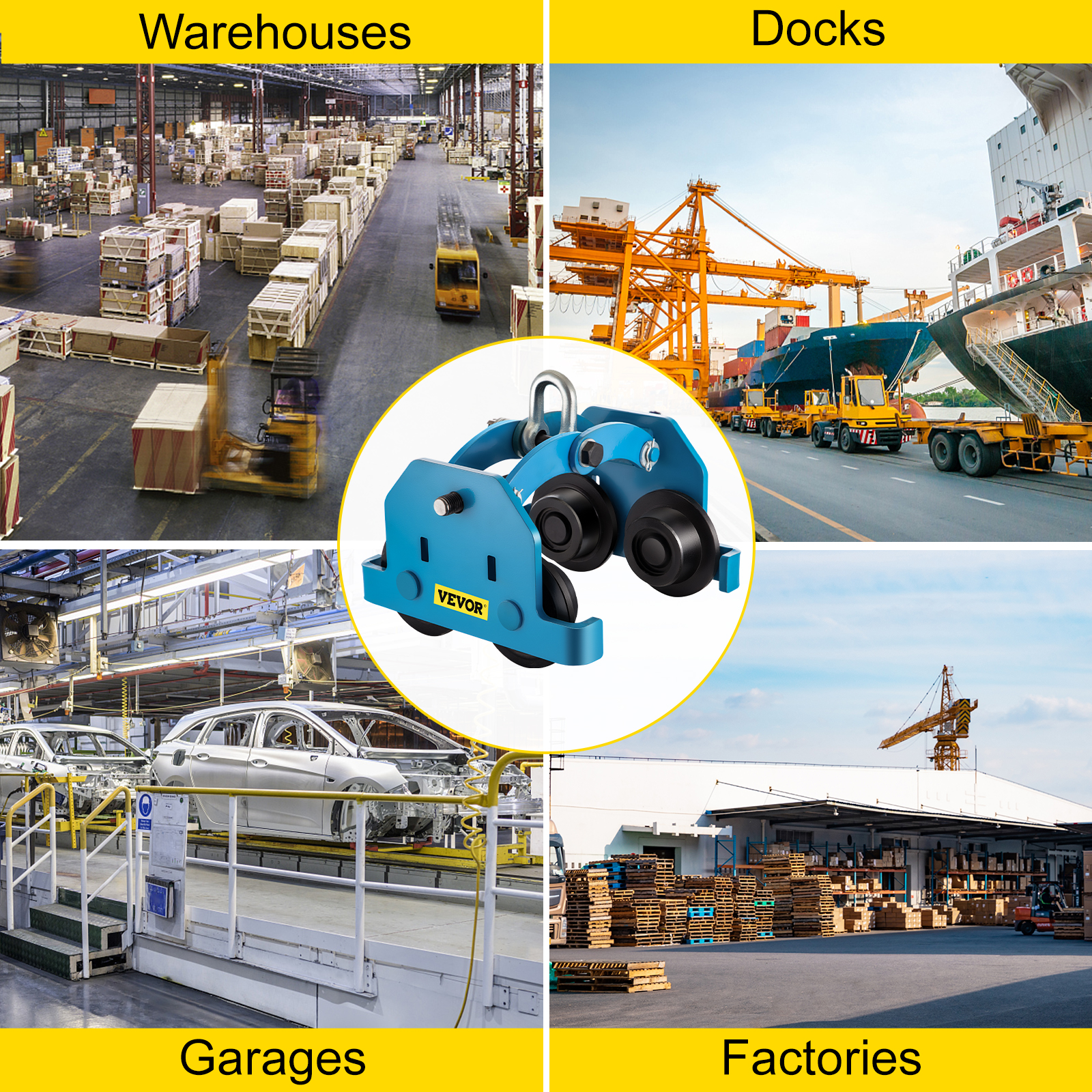 VEVOR Manual Trolley 6600LBS/3Ton Load Capacity Beam Trolley 2.87.7