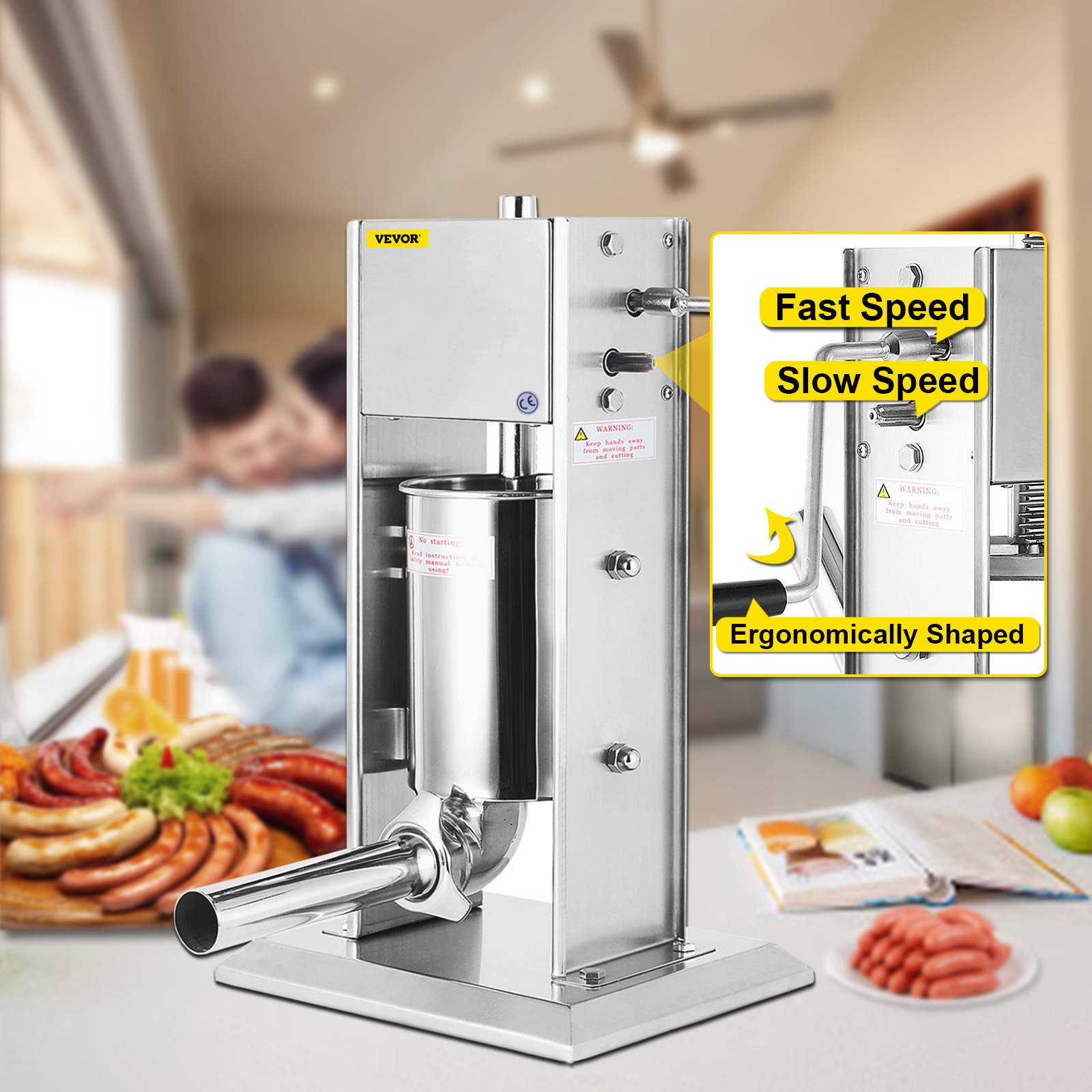 VEVOR Manual Sausage Stuffer Maker 3L Capacity Two Speed Vertical