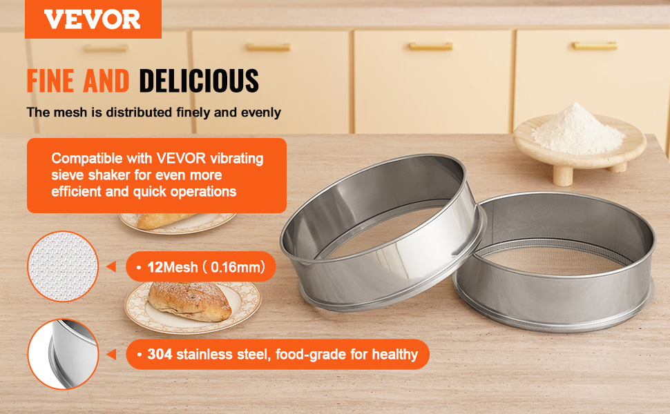 VEVOR Flour Sieve Fine Mesh Stainless Steel 12 Mesh Flour Sifter for ...