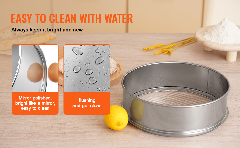 VEVOR Flour Sieve Fine Mesh Stainless Steel 12 Mesh Flour Sifter for ...