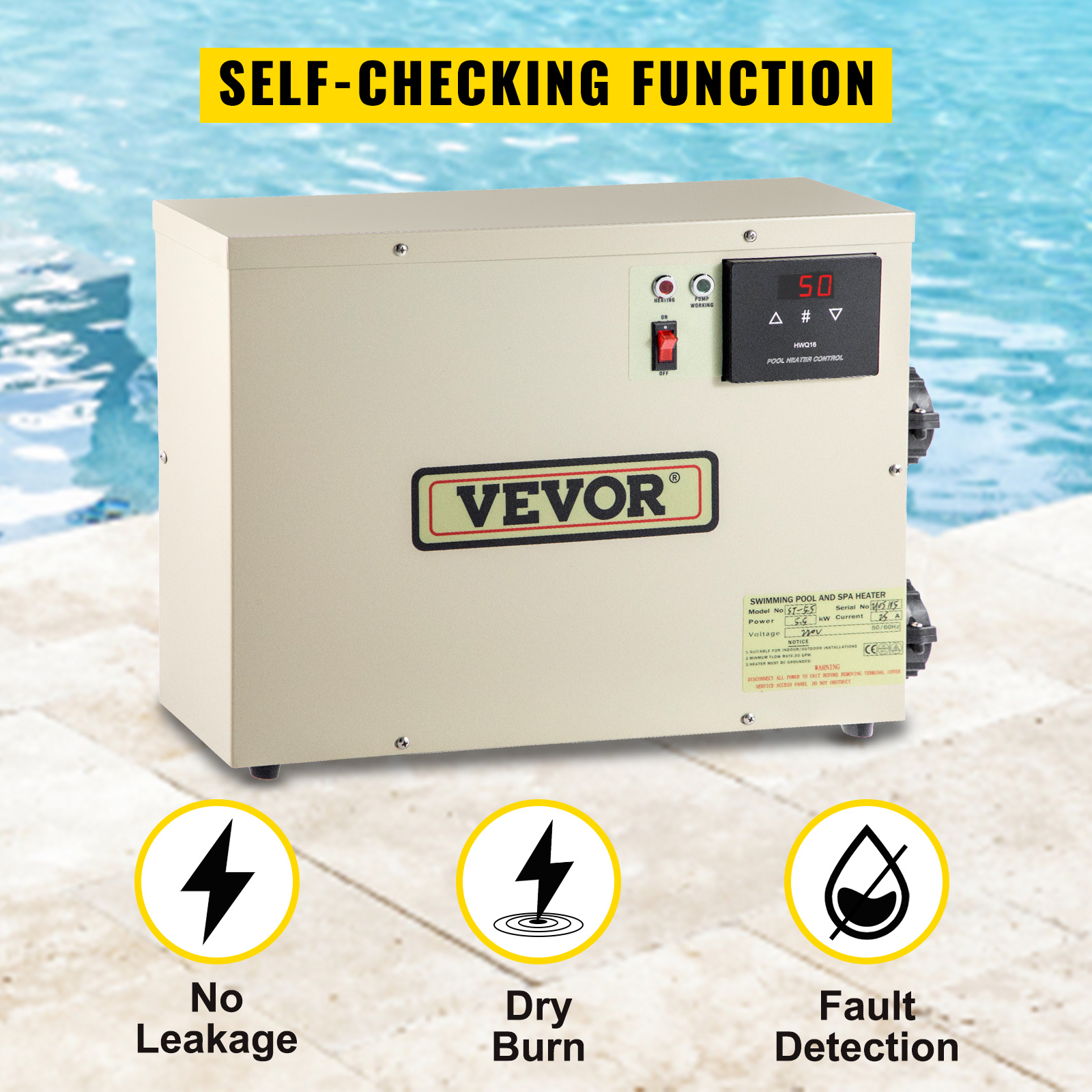 VEVOR Elektrisk SPA-varmelegeme 380V 50-60HZ Digital SPA-vandvarmer med justerbar temperaturregulator til swimmingpool og varme badekar Selvmodulerende Pool SPA-varmelegeme | VEVOR DAN