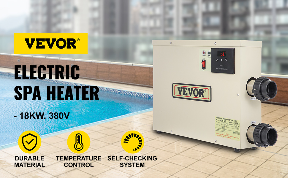VEVOR medencefűtés termosztát, 380 V úszómedence termosztát 18 kW 450 × 105 × 355 cm digitális SPA hőszivattyú, 22 ° C - 50 ° C úszómedence fűtés medence fűtés hőcserélő fürdőkádhoz úszómedence