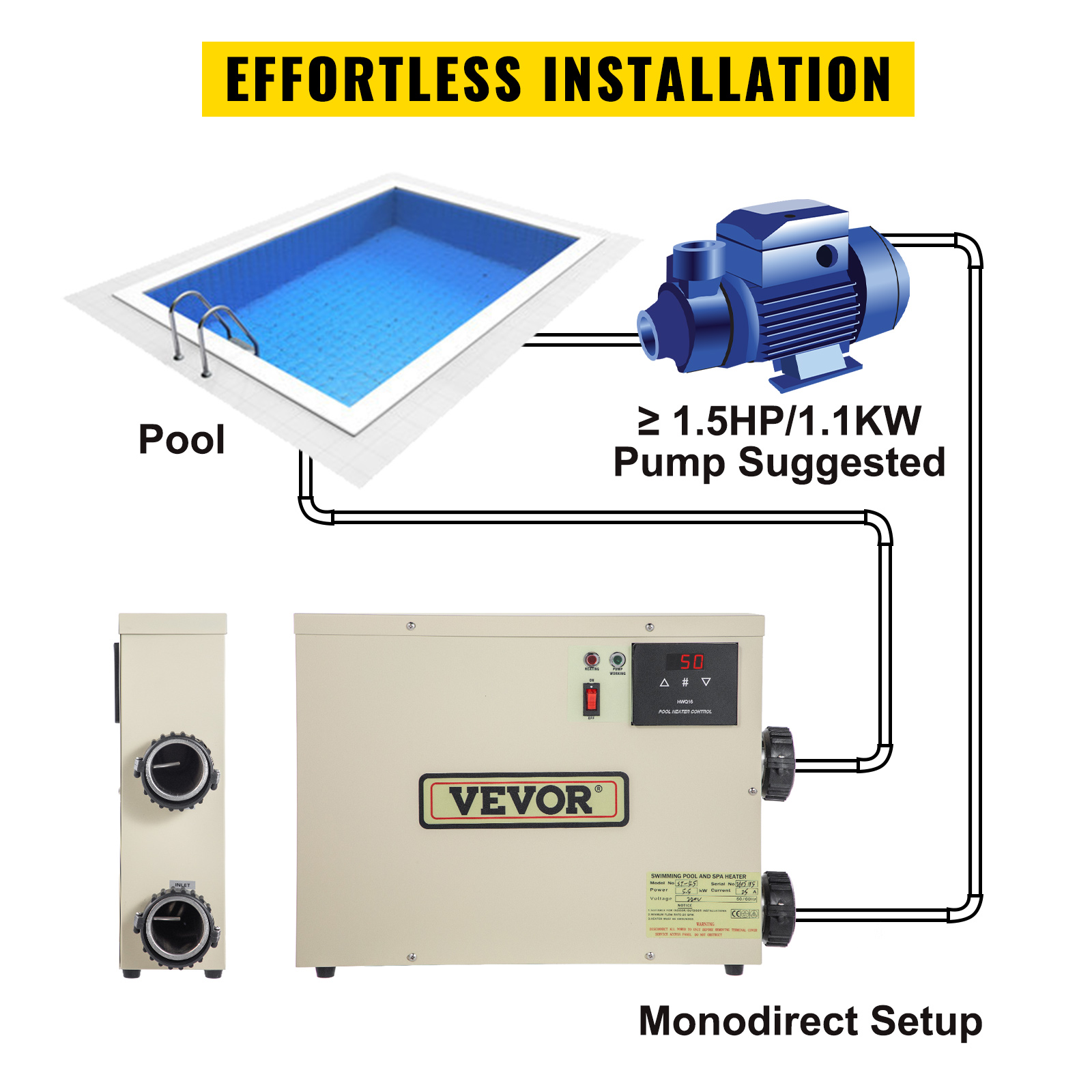 Vevor Electric Spa Heater Kw V Hz Digital Spa Water Heater