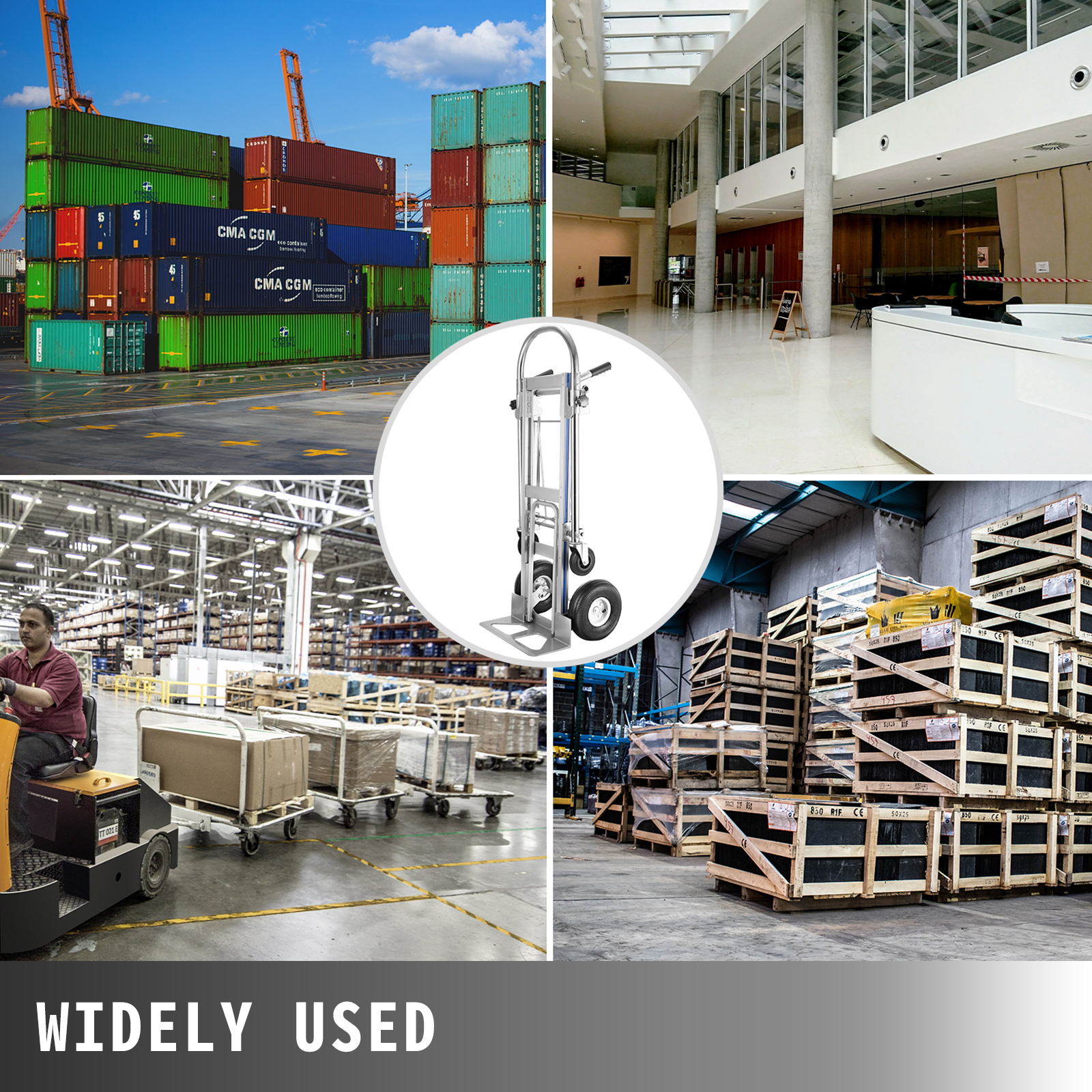 Chariot De Transport Pliable 350kg - 3-en-1 Diable/escalier/4 Roues, Aluminium, Roues Plastique, Charge Lourde, Empilable