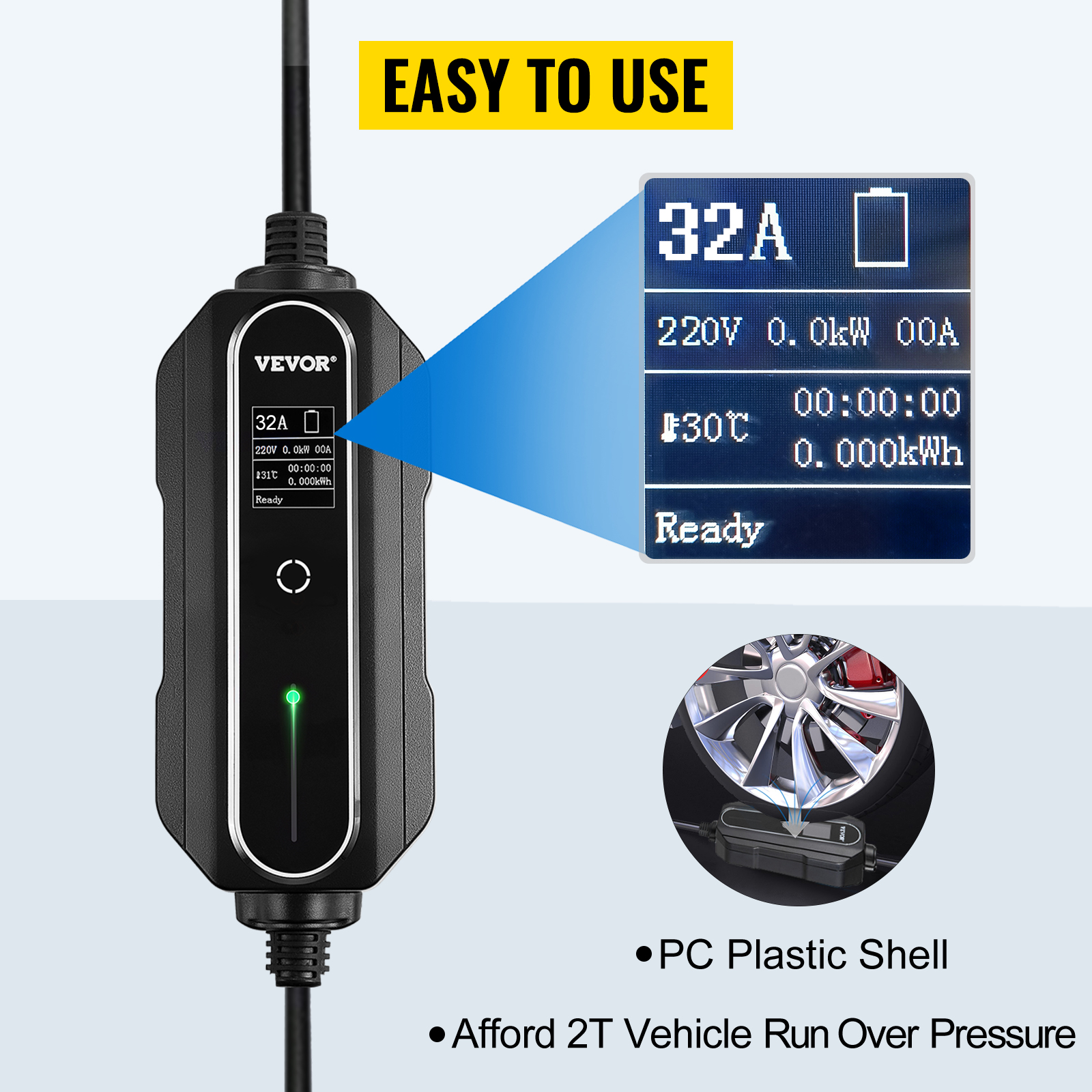VEVOR Portable EV Charger Type 2 10A 13A 16A 32A Digital Display CEE 3 Pin  / Schuko 2 Pin / UK 3 Pin for Charging Electric Cars - AliExpress