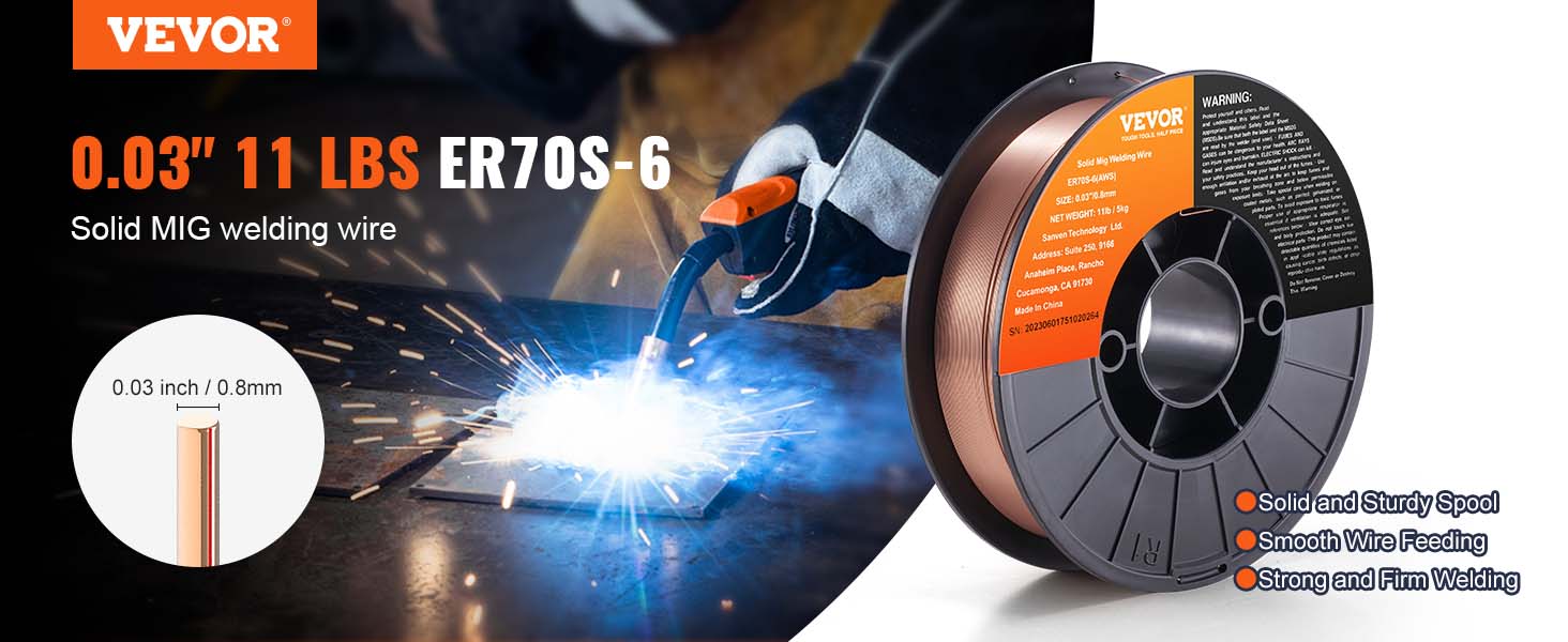 VEVOR Solid MIG Welding Wire ER70S-6 0.03-inch 11LBS Mild Steel MIG ...