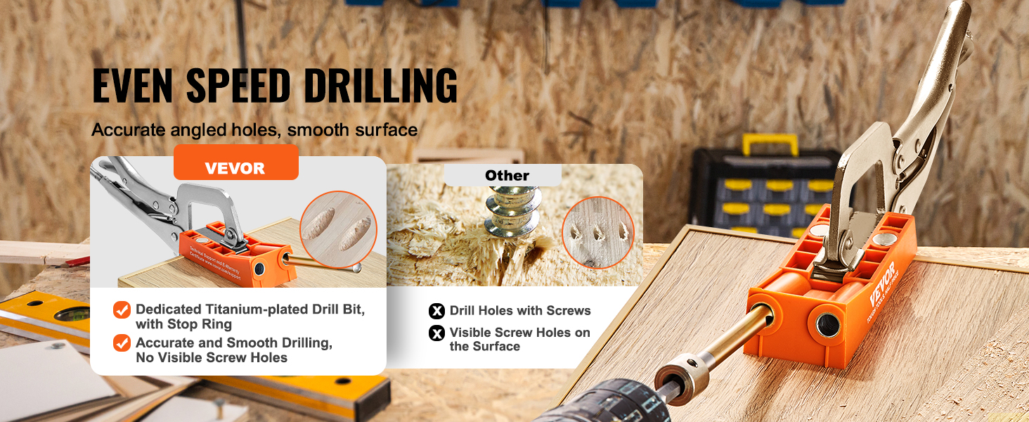 VEVOR Pocket Hole Jig Kit Joinery Woodworking System Adjustable Depth with  Clamp