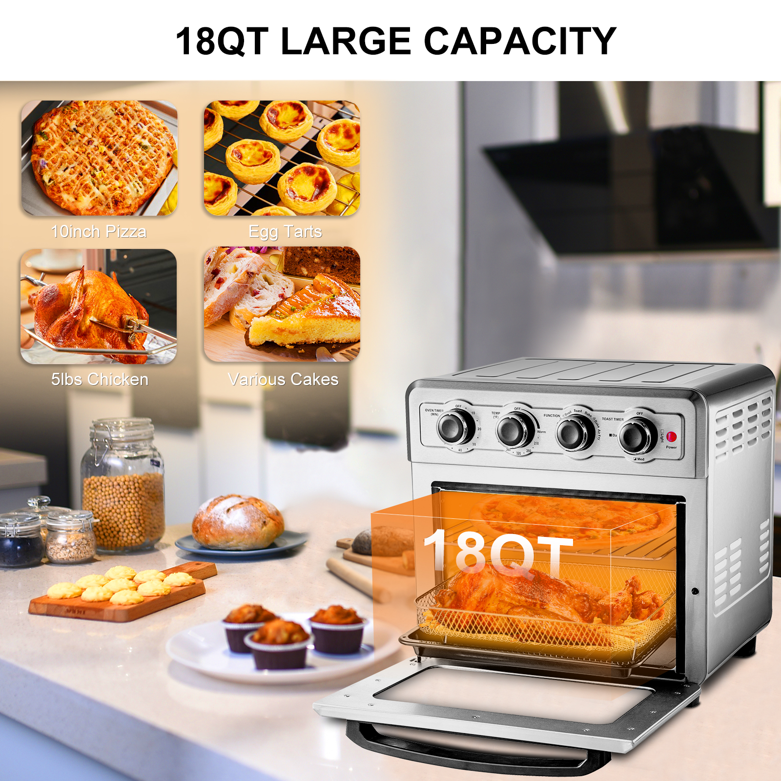 VEVOR 12-IN-1 Air Fryer Toaster Oven, 25L Convection Oven, 1700W Stainless  Steel Toaster Ovens Countertop Combo with Grill, Pizza Pan, Gloves, 12  Slices Toast, … in 2023