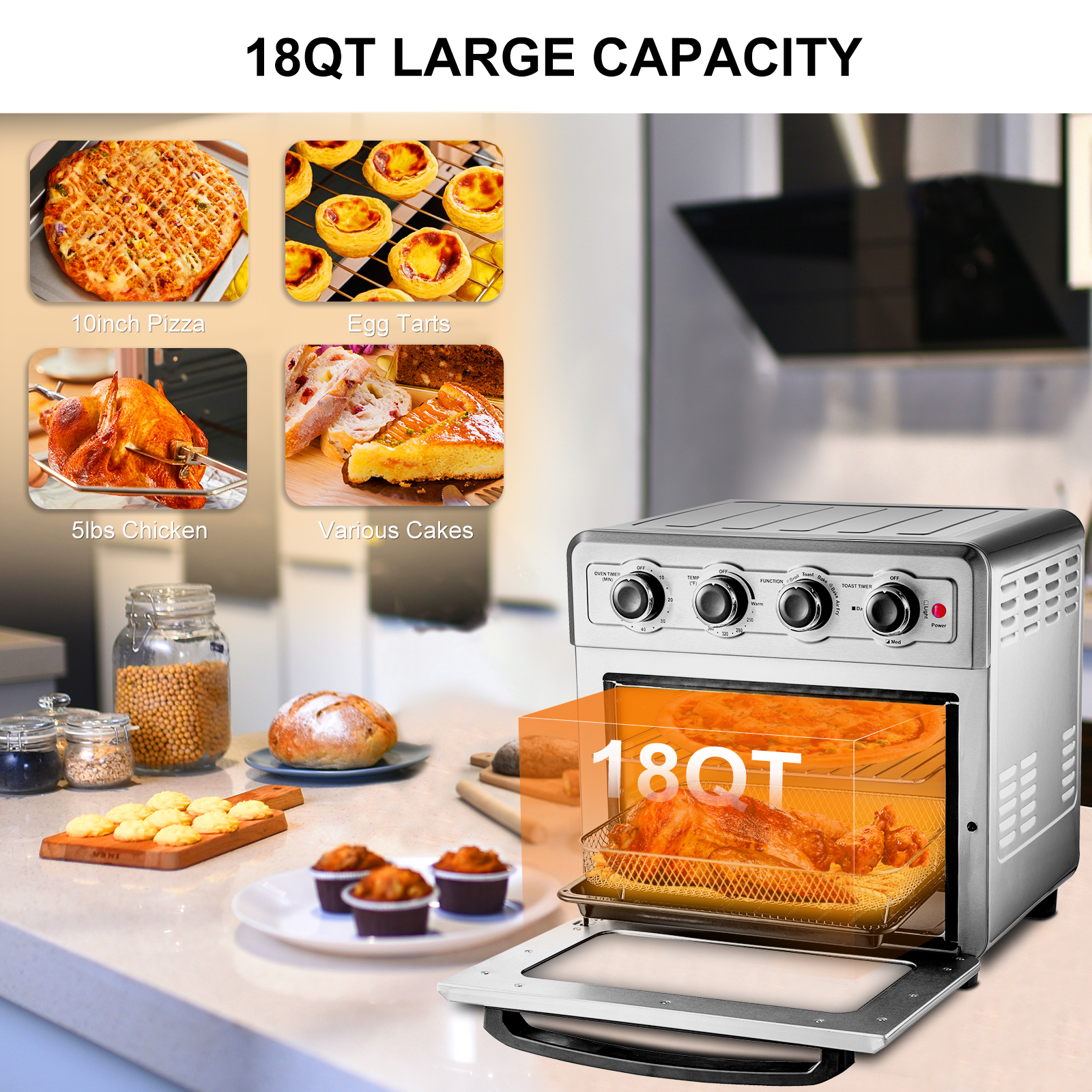 VEVOR 12-IN-1 Air Fryer Toaster Oven, 25L Convection Oven, 1700W Stainless  Steel Toaster Ovens Countertop Combo KQZKX25L1800WFCLWV1 - The Home Depot