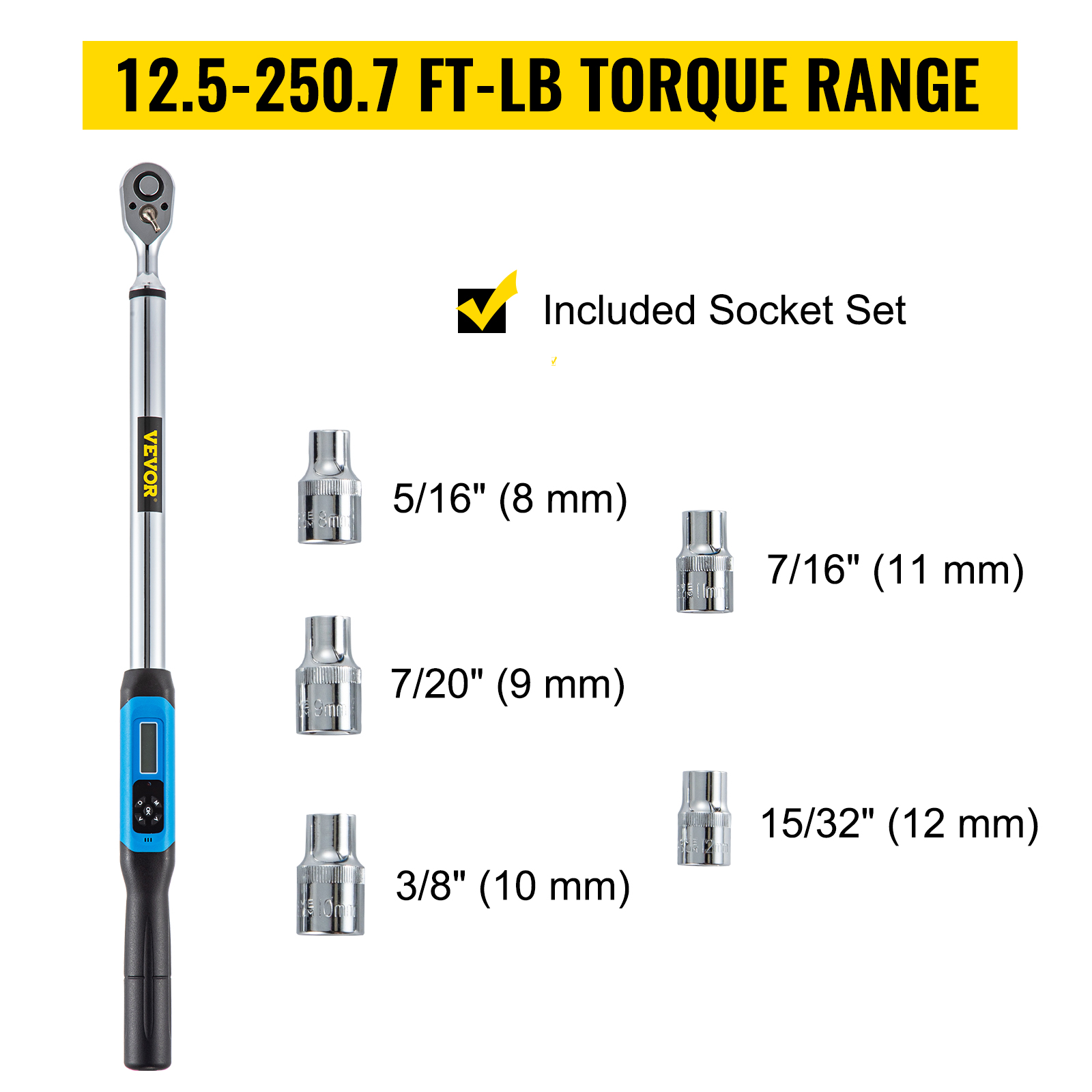 Summit Tools 1/2 inch Digital Torque Wrench, 12.5-250.7 ft-lbs Torque Range 