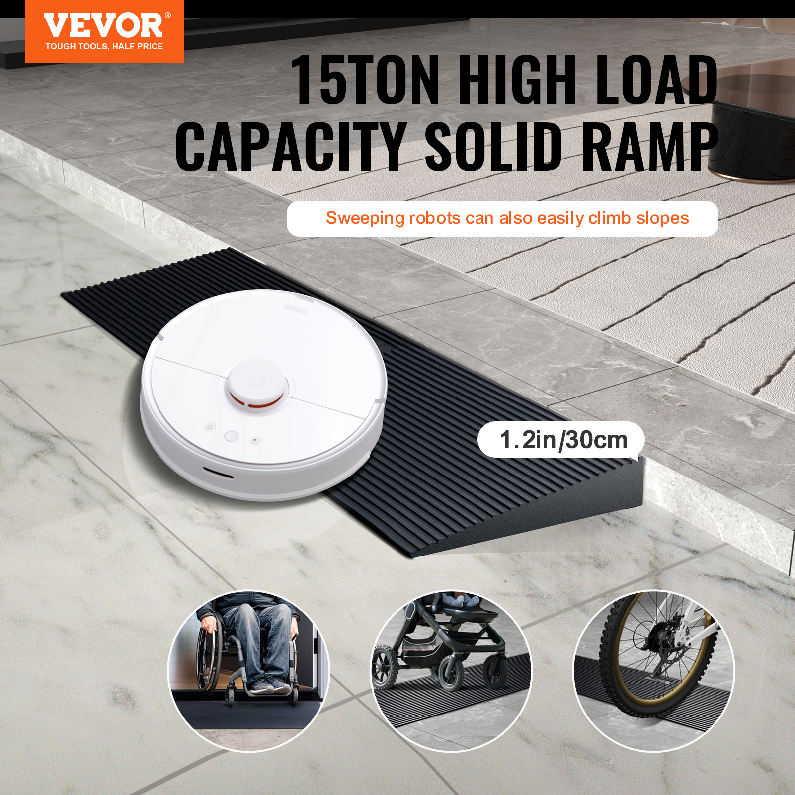 VEVOR Cuttable Threshold Ramp 1.2"/1.6" Rubber Solid Ramp 33069 lbs/15 T - Picture 16 of 26