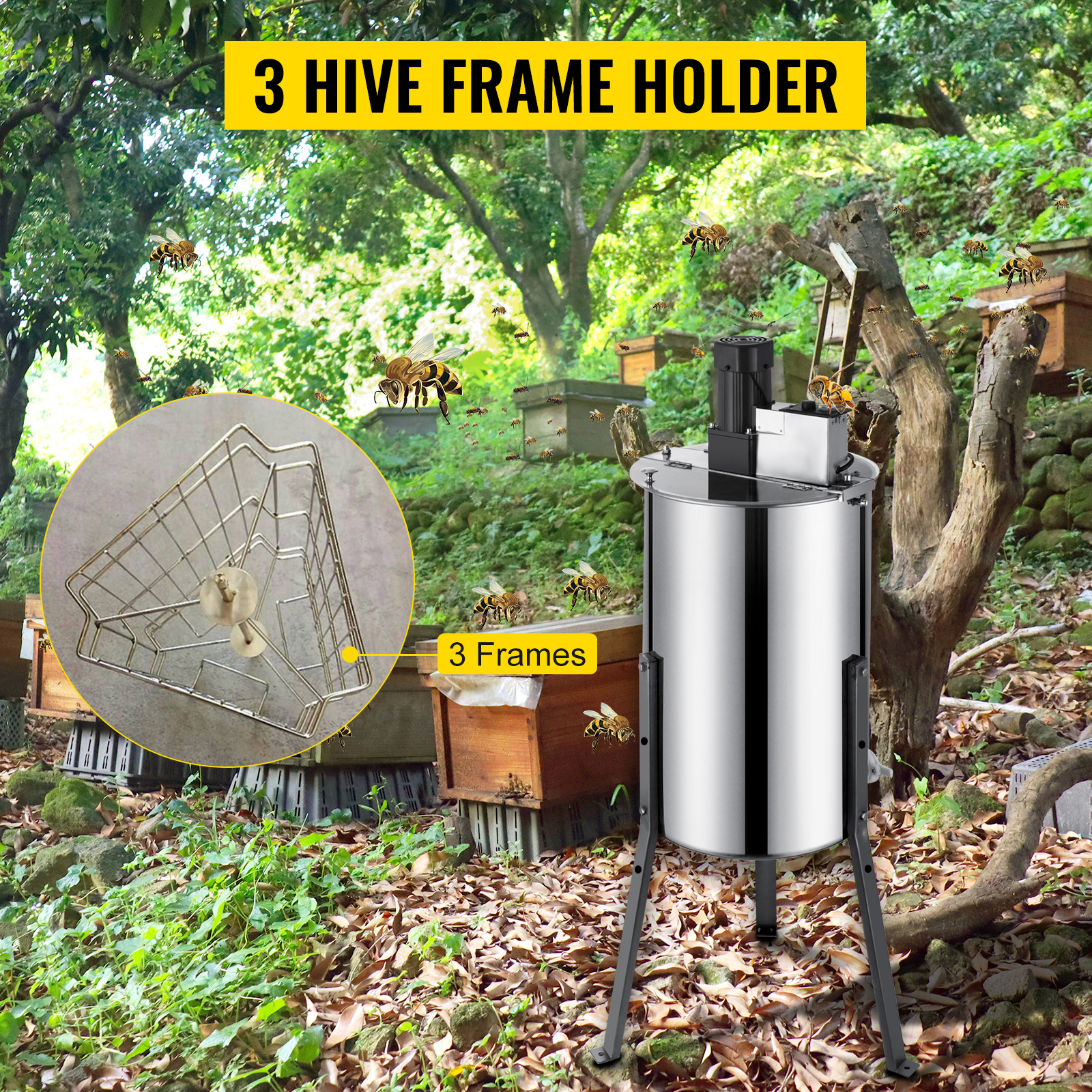3 Frame,Stainless Steel,Electric Honey Extractor