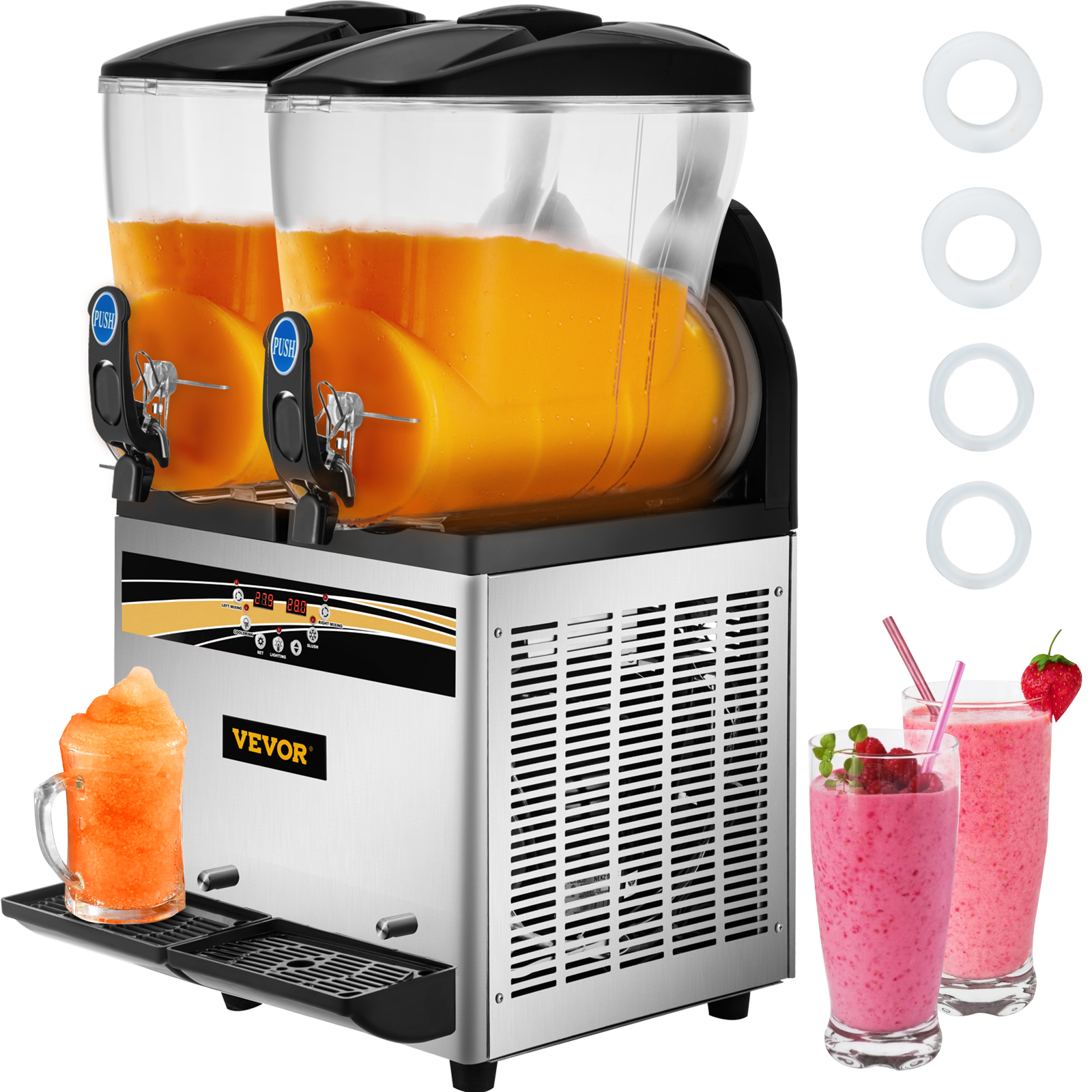 VEVOR Commercial Slush Machine Margarita Slush Maker 2x15L Frozen Drink