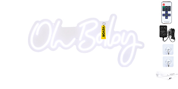 VEVOR Oh Baby Neon Sign for Wall Decor, with Remote Control and Dimmable Switch for Baby Shower decorations, Birthday Party, Wedding Decor, 20x10 inches (White)