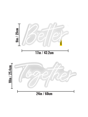 VEVOR Better Together Neon Sign, 24" x 10" + 17" x 9" White LED lights Sign, Adjustable Brightness with Dimmer Switch and 12V Power Adapter, Used for Home, Party, Wedding, and Bar Decoration