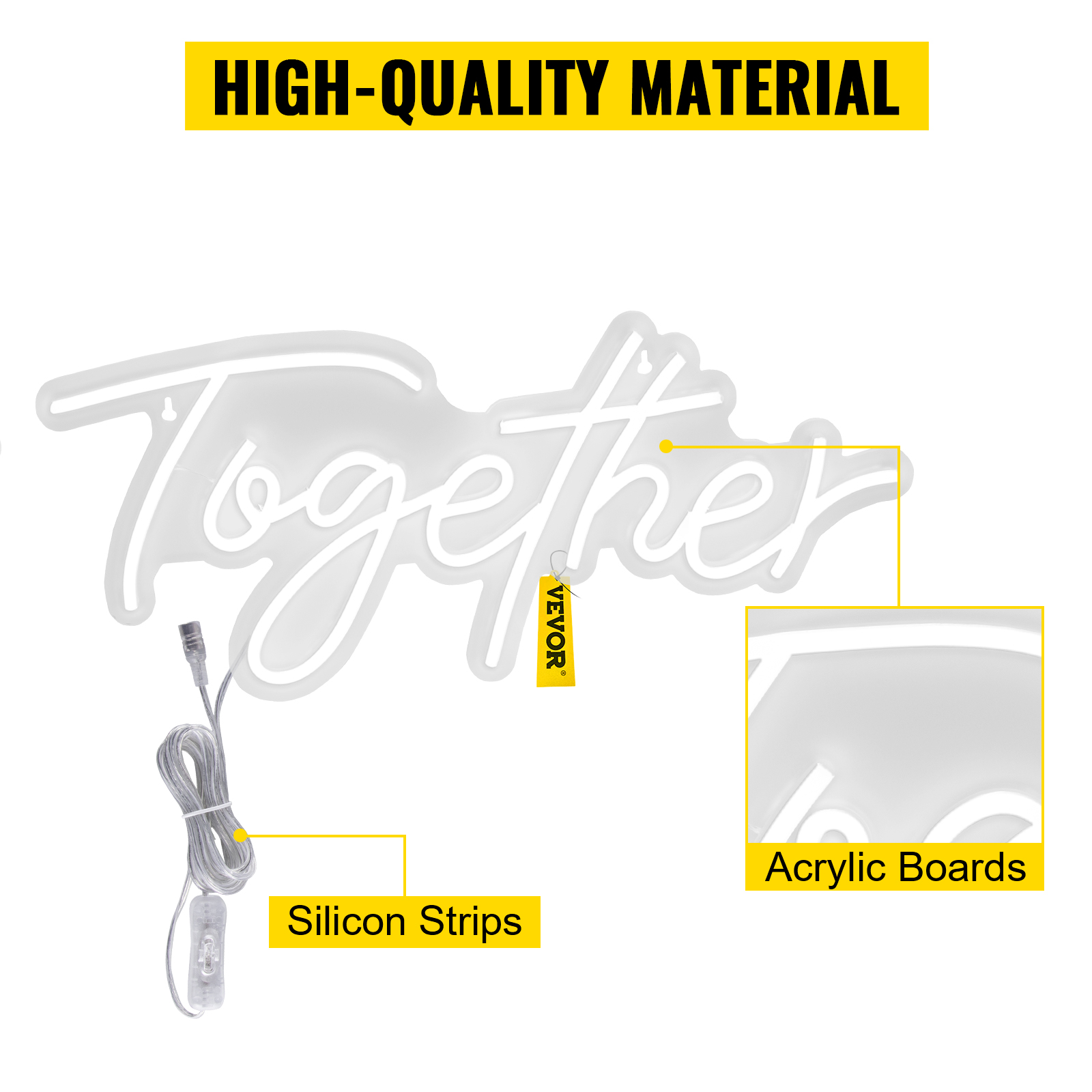 VEVOR Better Together Neon Sign, 24" x 10" + 17" x 9" White LED lights Sign, Adjustable Brightness with Dimmer Switch and 12V Power Adapter, Used for Home, Party, Wedding, and Bar Decoration