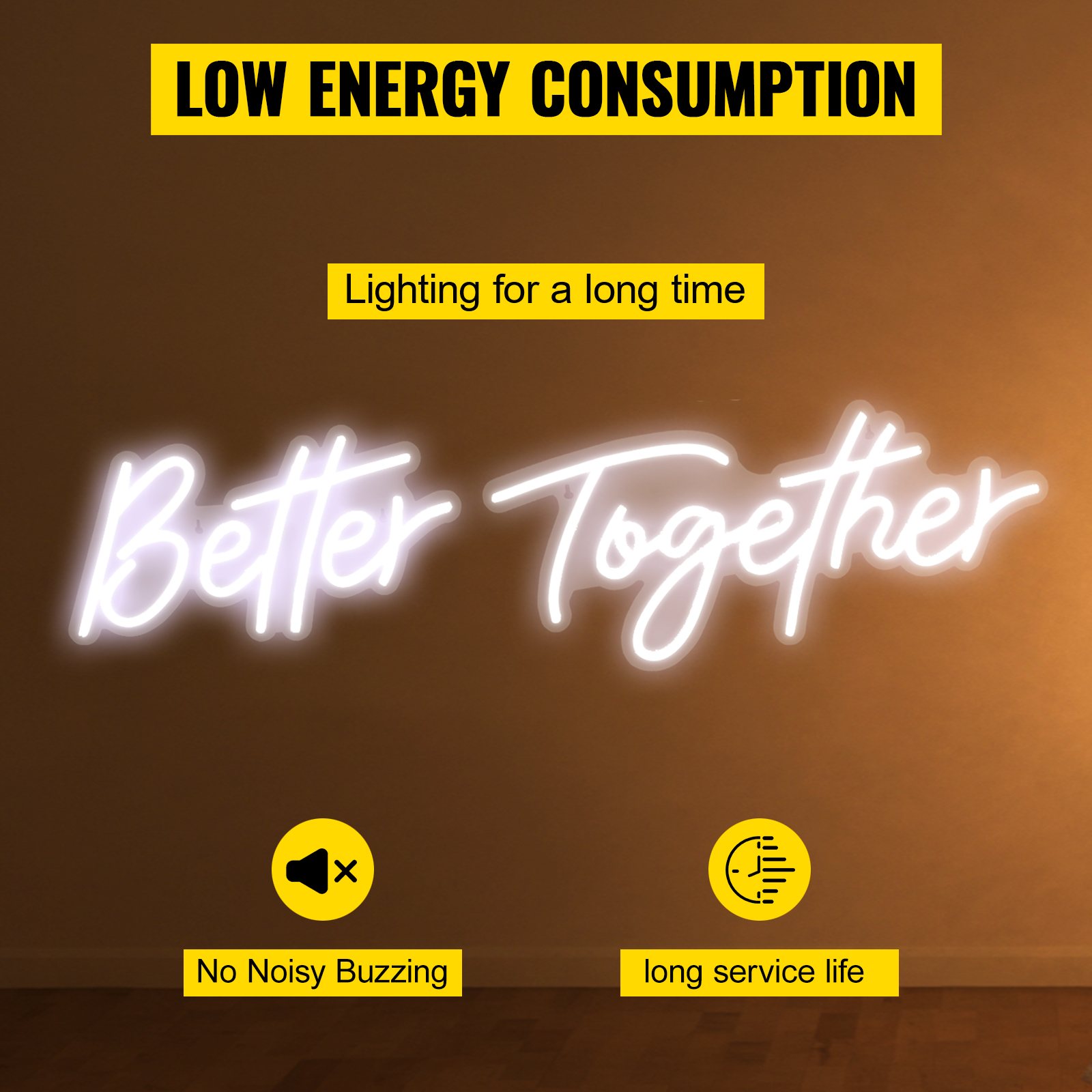 VEVOR Better Together Neon Sign, 24" x 10" + 17" x 9" White LED lights Sign, Adjustable Brightness with Dimmer Switch and 12V Power Adapter, Used for Home, Party, Wedding, and Bar Decoration
