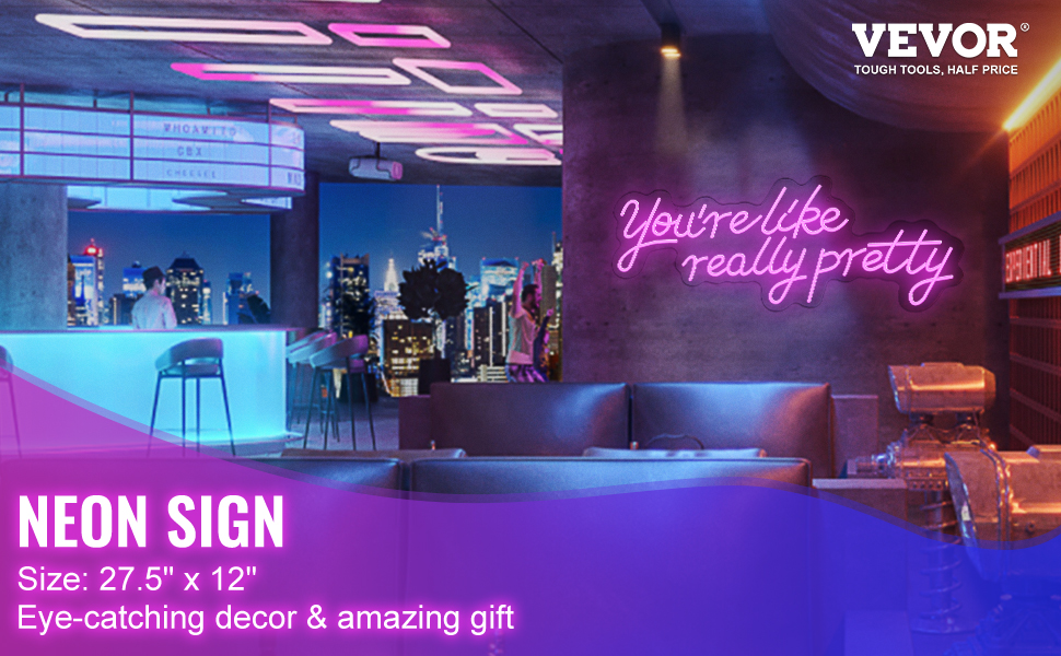VEVOR You're Like Really Pretty Neon Sign, 27.5" x 12" Pink LED Neon Signs for Wall Decor, Large Lights Sign with Remote Control and Power Adapter, Used for Party, Wedding, Living Room, Office