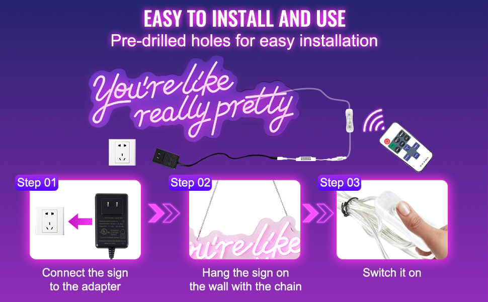 VEVOR You're Like Really Pretty Neon Sign, 27.5" x 12" Pink LED Neon Signs for Wall Decor, Large Lights Sign with Remote Control and Power Adapter, Used for Party, Wedding, Living Room, Office