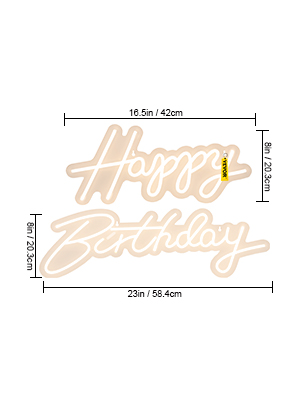 VEVOR Happy Birthday Neon Sign, 16.5" x 8" + 23" x 8" LED Neon Lights Signs, Adjustable Brightness w/ Remote Control and Power Adapter, Reusable for Party, Club, Celebration and Decoration Warm White