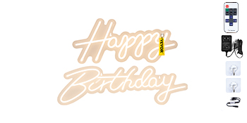 VEVOR Happy Birthday Neon Sign, 16.5" x 8" + 23" x 8" LED Neon Lights Signs, Adjustable Brightness w/ Remote Control and Power Adapter, Reusable for Party, Club, Celebration and Decoration Warm White